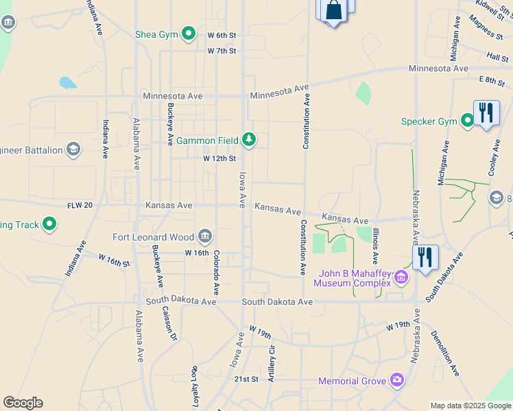map of restaurants, bars, coffee shops, grocery stores, and more near in FT LEONARD WD