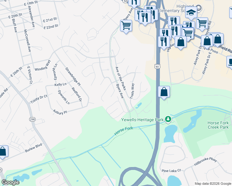 map of restaurants, bars, coffee shops, grocery stores, and more near 3121 Village Gate Cove in Owensboro