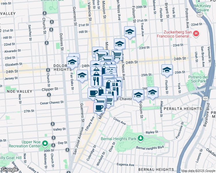 map of restaurants, bars, coffee shops, grocery stores, and more near in San Francisco