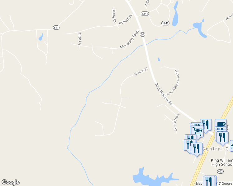 map of restaurants, bars, coffee shops, grocery stores, and more near 300 Shelton Place in Aylett