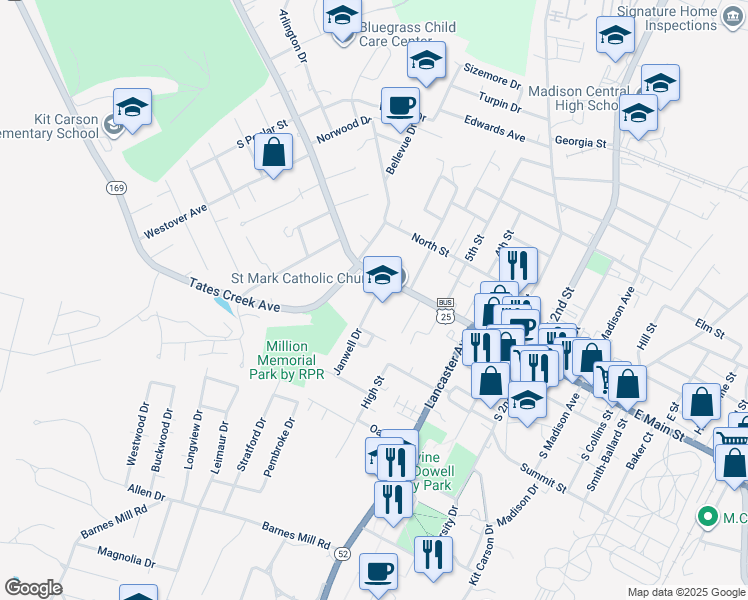 map of restaurants, bars, coffee shops, grocery stores, and more near Parrish Avenue in Richmond