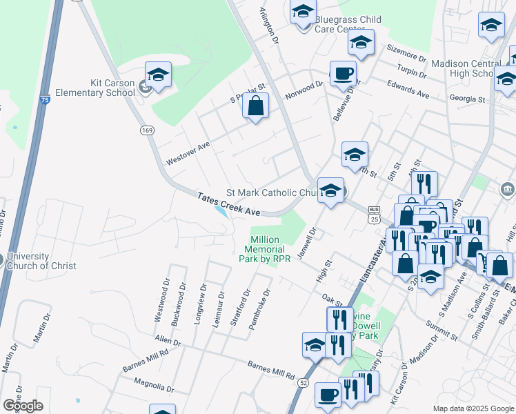 map of restaurants, bars, coffee shops, grocery stores, and more near 235 Sunset Avenue in Richmond