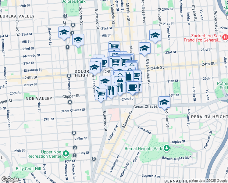 map of restaurants, bars, coffee shops, grocery stores, and more near 3531 25th Street in San Francisco