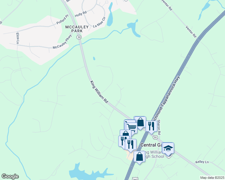 map of restaurants, bars, coffee shops, grocery stores, and more near King William Park Rd in Aylett