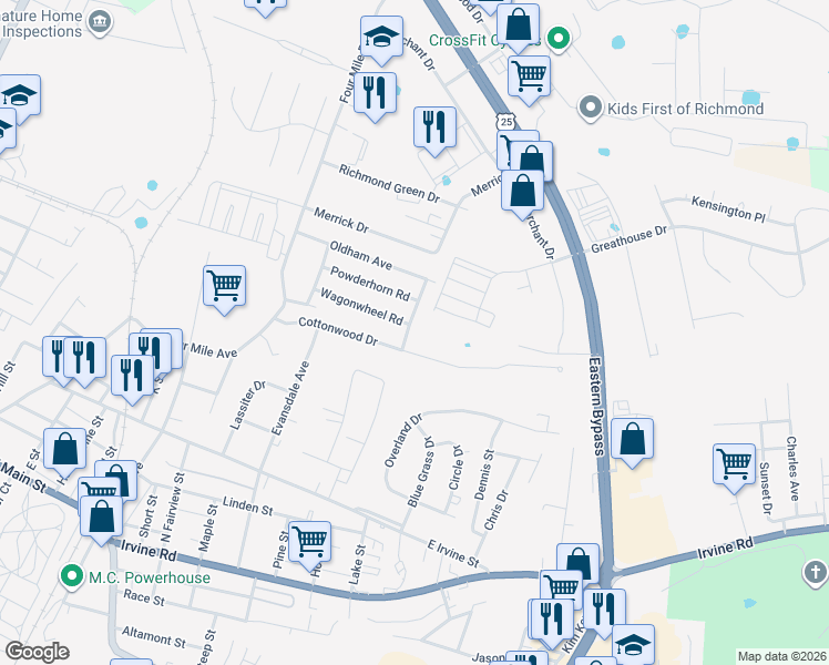 map of restaurants, bars, coffee shops, grocery stores, and more near 708 Bonanza Road in Richmond