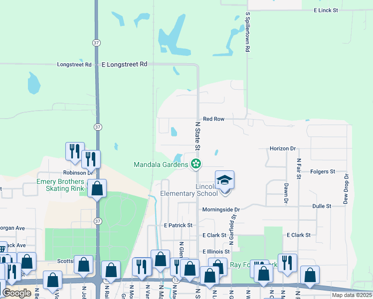 map of restaurants, bars, coffee shops, grocery stores, and more near 1892-2004 N State St in Marion