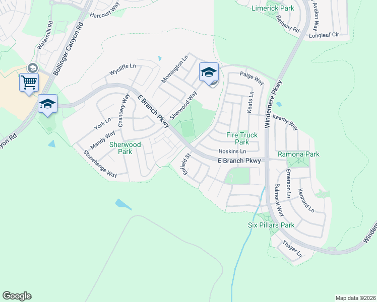 map of restaurants, bars, coffee shops, grocery stores, and more near 3000 Enfield Street in San Ramon