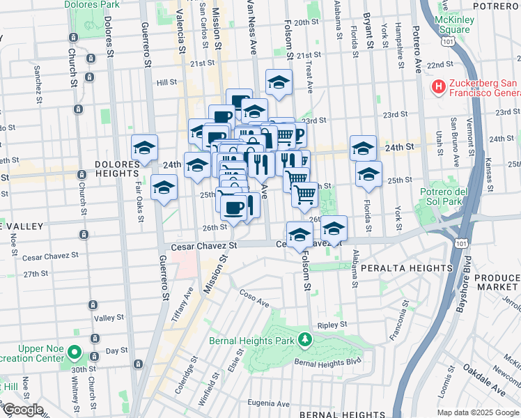 map of restaurants, bars, coffee shops, grocery stores, and more near in San Francisco