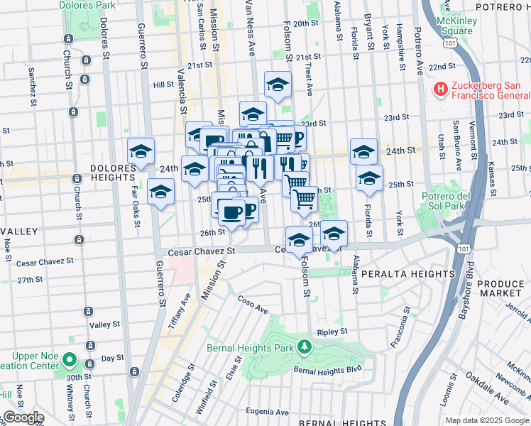 map of restaurants, bars, coffee shops, grocery stores, and more near in San Francisco