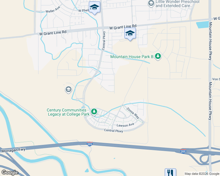map of restaurants, bars, coffee shops, grocery stores, and more near 77 Stefano Avenue in Mountain House