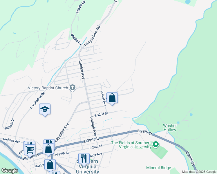 map of restaurants, bars, coffee shops, grocery stores, and more near 3500 Locust Avenue in Buena Vista