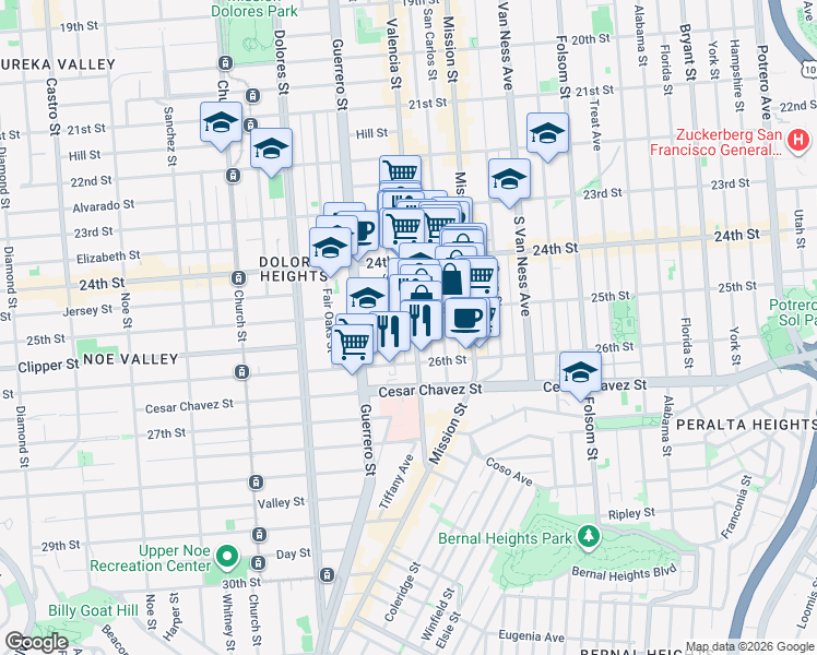 map of restaurants, bars, coffee shops, grocery stores, and more near 3531 25th Street in San Francisco