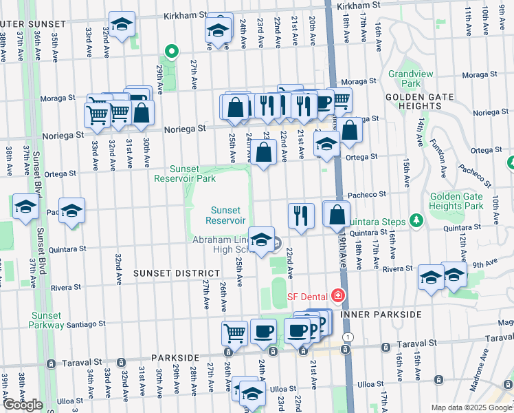 map of restaurants, bars, coffee shops, grocery stores, and more near 1924 Pacheco Street in San Francisco