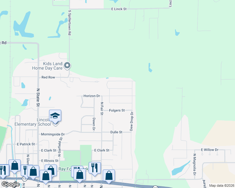 map of restaurants, bars, coffee shops, grocery stores, and more near 1107 Daybreak Drive in Marion