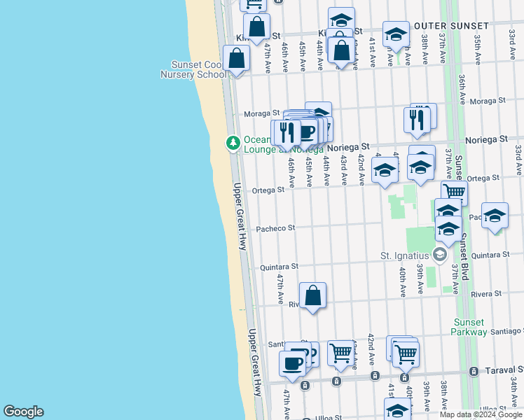 map of restaurants, bars, coffee shops, grocery stores, and more near 1948 48th Avenue in San Francisco