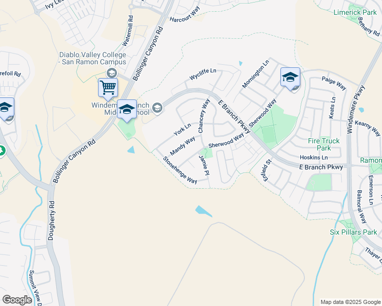 map of restaurants, bars, coffee shops, grocery stores, and more near 5430 Sherwood Way in San Ramon
