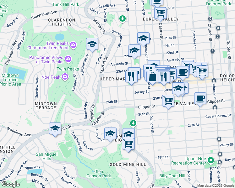 map of restaurants, bars, coffee shops, grocery stores, and more near 405 Hoffman in San Francisco