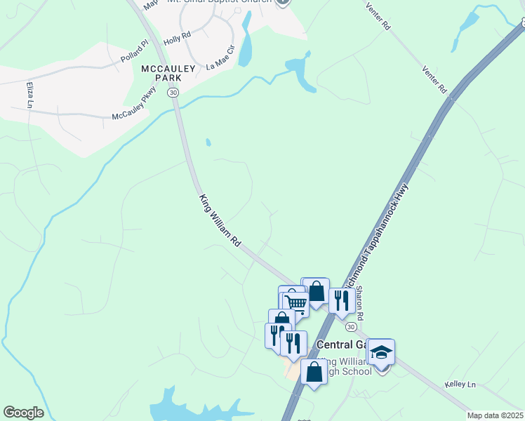 map of restaurants, bars, coffee shops, grocery stores, and more near King William Park Rd in Aylett