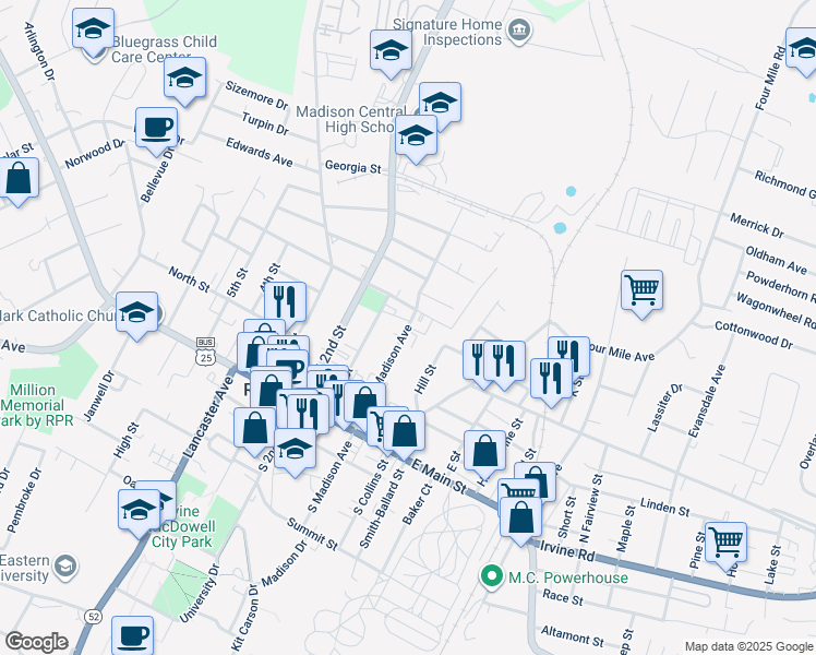 map of restaurants, bars, coffee shops, grocery stores, and more near 326 North Madison Avenue in Richmond