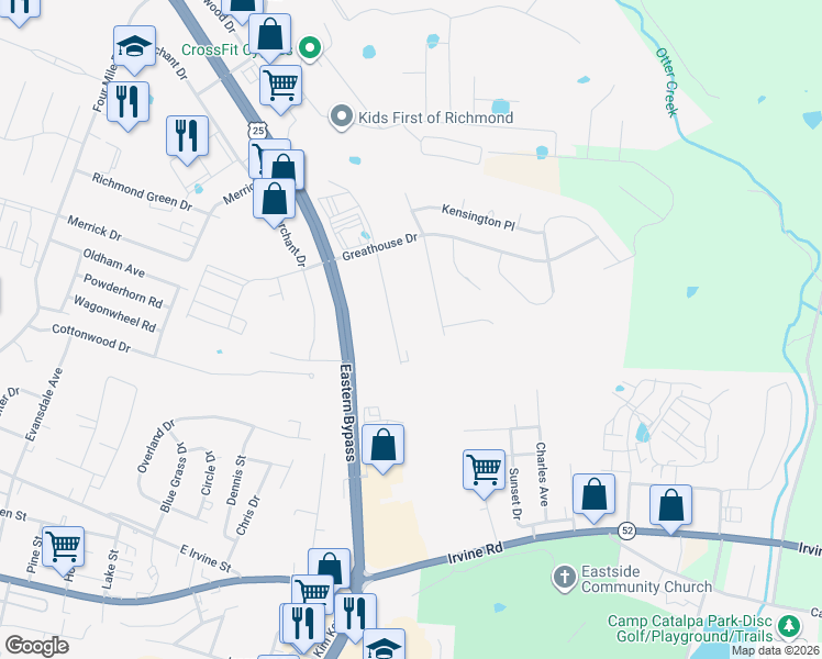 map of restaurants, bars, coffee shops, grocery stores, and more near 6019 Atwood Drive in Richmond