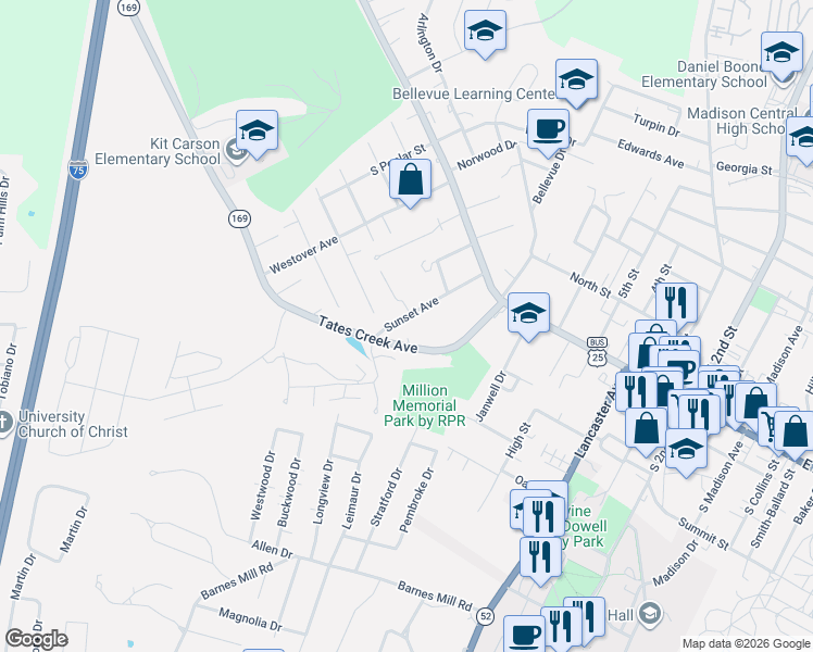 map of restaurants, bars, coffee shops, grocery stores, and more near 235 Sunset Avenue in Richmond