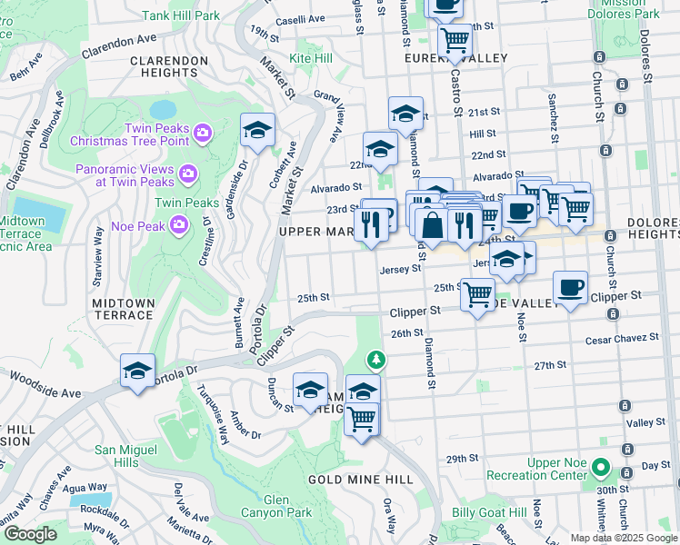 map of restaurants, bars, coffee shops, grocery stores, and more near 405 Hoffman in San Francisco