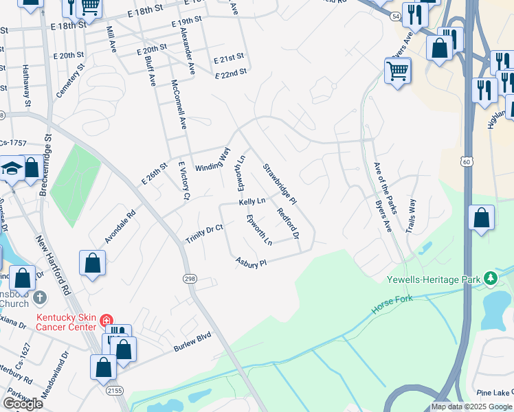 map of restaurants, bars, coffee shops, grocery stores, and more near 1833-1899 Kelly Ln in Owensboro