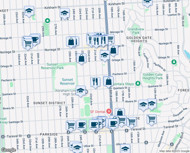 map of restaurants, bars, coffee shops, grocery stores, and more near 1996 21st Avenue in San Francisco