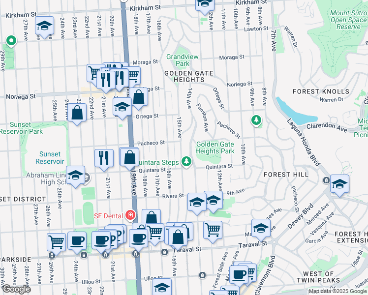 map of restaurants, bars, coffee shops, grocery stores, and more near 2024 15th Avenue in San Francisco
