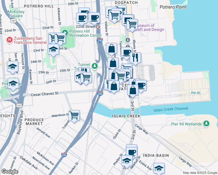 map of restaurants, bars, coffee shops, grocery stores, and more near in San Francisco