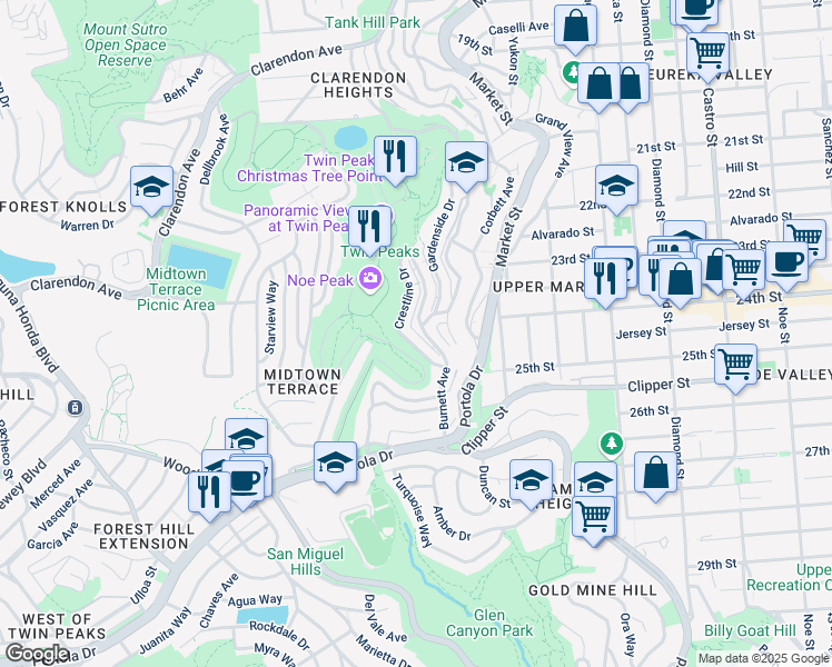 map of restaurants, bars, coffee shops, grocery stores, and more near in San Francisco