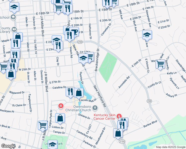 map of restaurants, bars, coffee shops, grocery stores, and more near in Owensboro