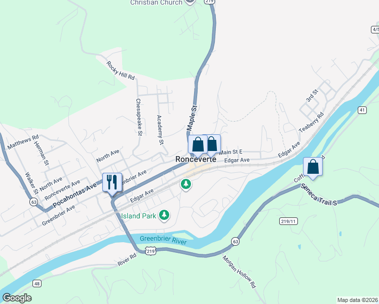 map of restaurants, bars, coffee shops, grocery stores, and more near in Ronceverte