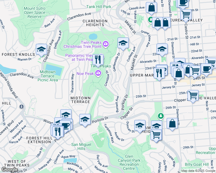 map of restaurants, bars, coffee shops, grocery stores, and more near in San Francisco