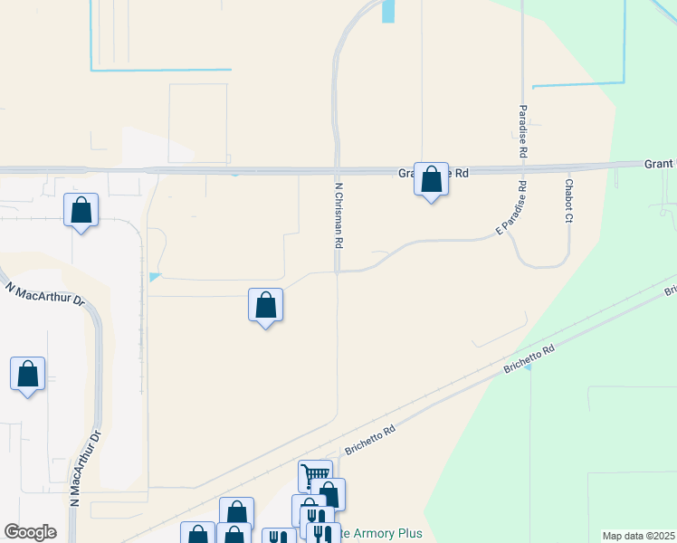 map of restaurants, bars, coffee shops, grocery stores, and more near East Paradise Road in Tracy