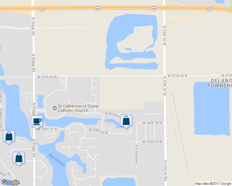 map of restaurants, bars, coffee shops, grocery stores, and more near 6007 West 37th Street North in Wichita