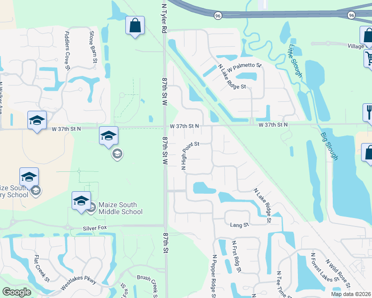 map of restaurants, bars, coffee shops, grocery stores, and more near 3709 North High Point Street in Wichita