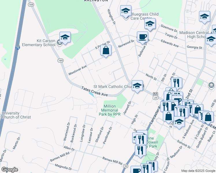 map of restaurants, bars, coffee shops, grocery stores, and more near 235 Sunset Avenue in Richmond