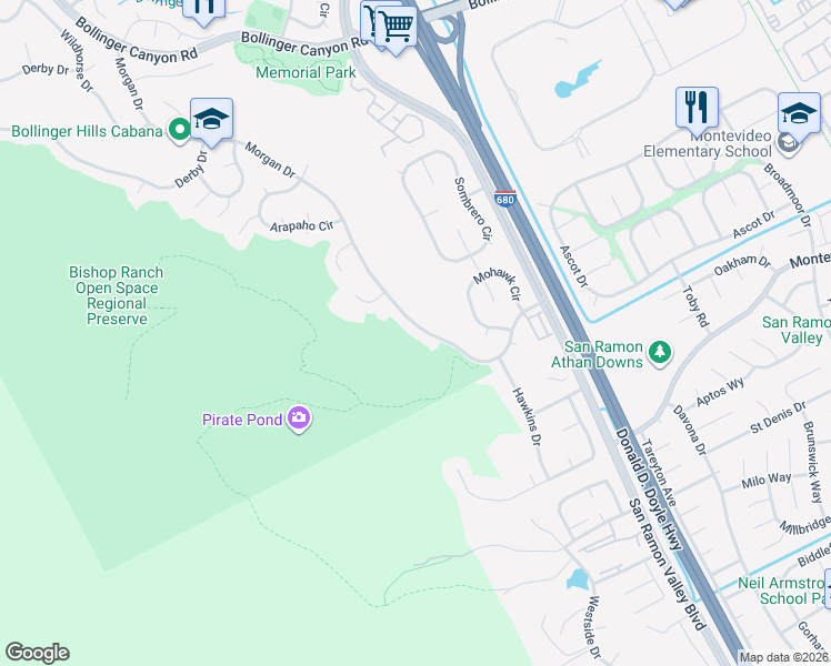 map of restaurants, bars, coffee shops, grocery stores, and more near 2787 Morgan Drive in San Ramon
