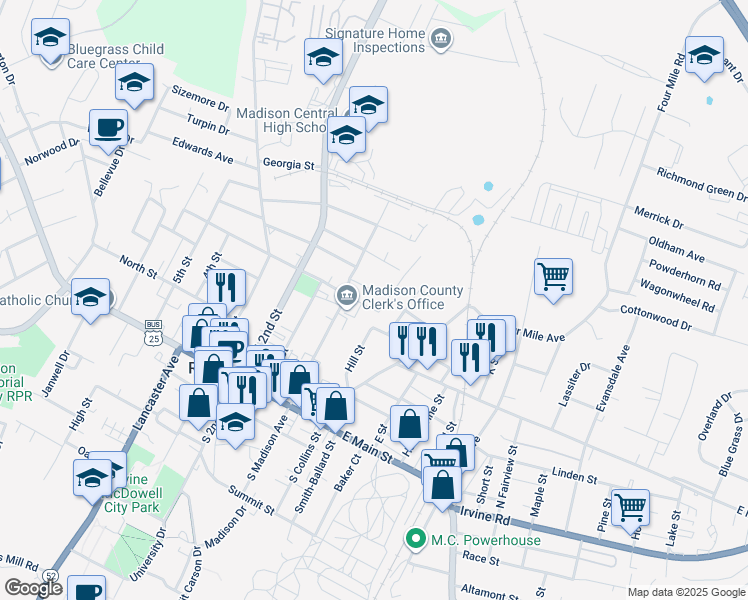 map of restaurants, bars, coffee shops, grocery stores, and more near 204 South Robbins Court in Richmond