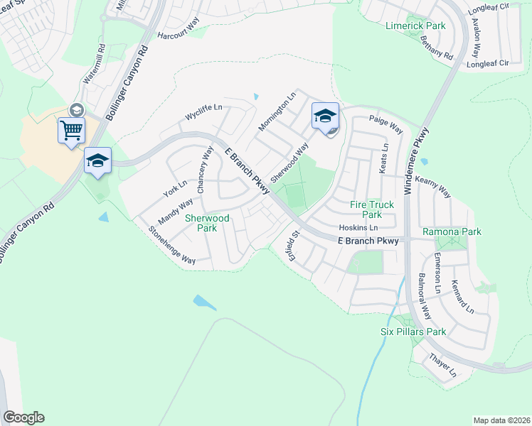 map of restaurants, bars, coffee shops, grocery stores, and more near 6132 Yardley Lane in San Ramon