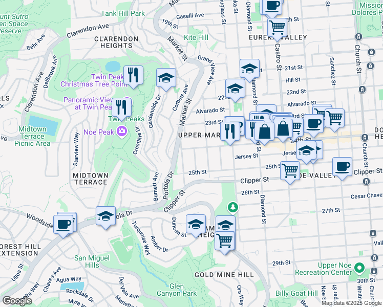 map of restaurants, bars, coffee shops, grocery stores, and more near 16 Fountain Street in San Francisco