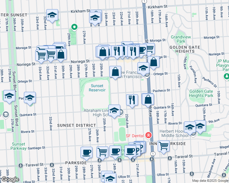 map of restaurants, bars, coffee shops, grocery stores, and more near 1924 Pacheco Street in San Francisco
