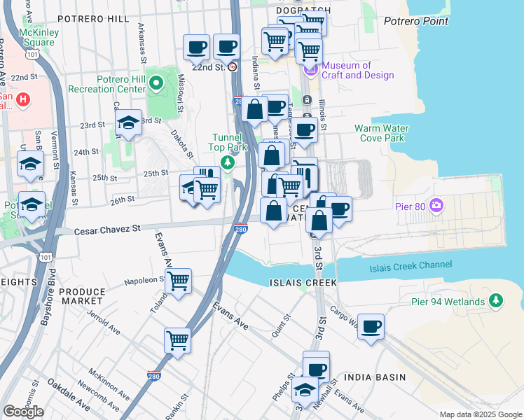 map of restaurants, bars, coffee shops, grocery stores, and more near in San Francisco