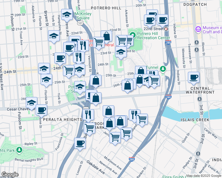 map of restaurants, bars, coffee shops, grocery stores, and more near 2041 26th Street in San Francisco