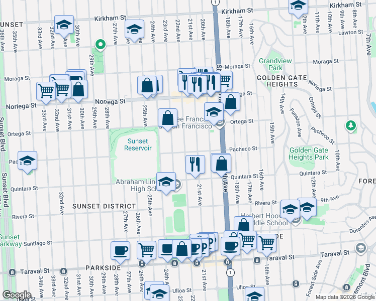 map of restaurants, bars, coffee shops, grocery stores, and more near in San Francisco
