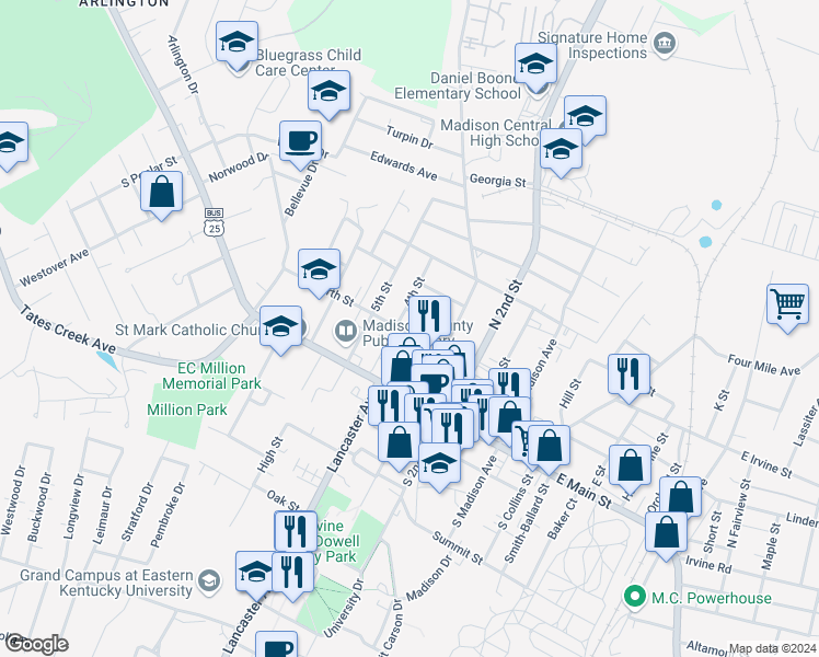 map of restaurants, bars, coffee shops, grocery stores, and more near 412 North Street in Richmond