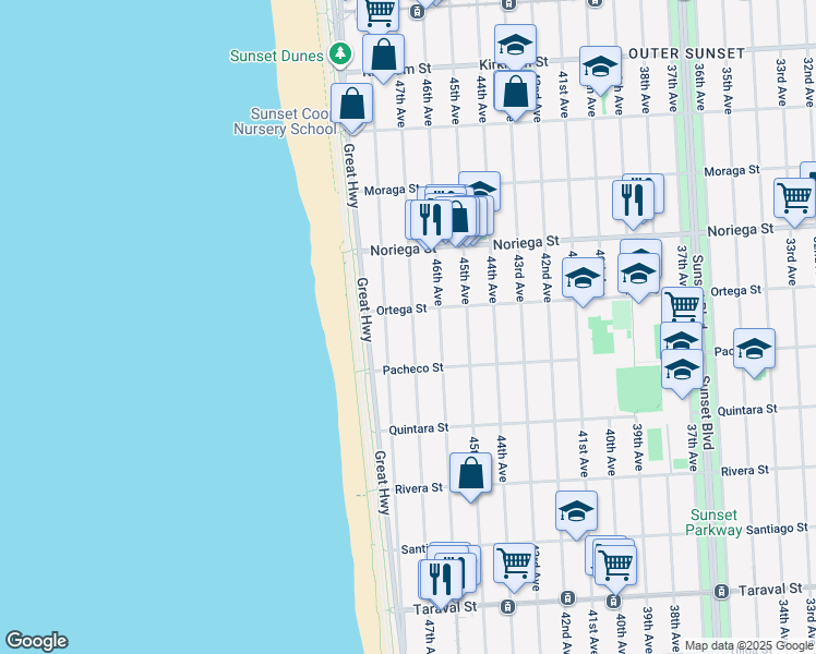 map of restaurants, bars, coffee shops, grocery stores, and more near 1927 47th Avenue in San Francisco