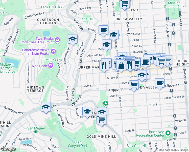 map of restaurants, bars, coffee shops, grocery stores, and more near 405 Hoffman in San Francisco