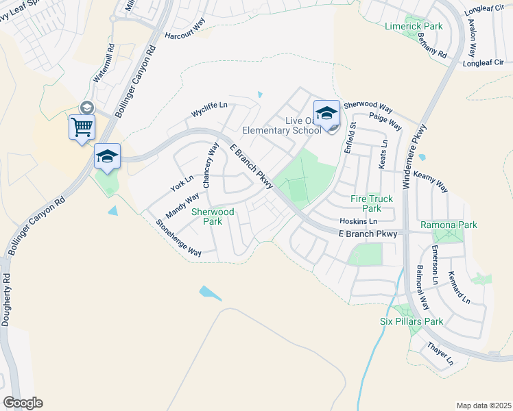 map of restaurants, bars, coffee shops, grocery stores, and more near 6130 Yardley Lane in San Ramon